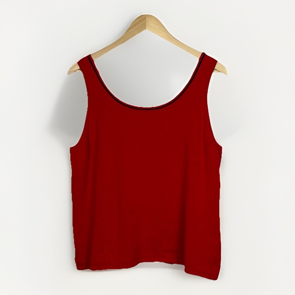 Liz‎ Claiborne Red Knit Tank Top Women's XL Embroidered Stars 100% Cotton - Picture 5 of 6
